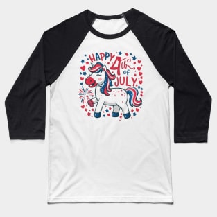 Happy 4th of July USA American Flag with Funny Unicorn Baseball T-Shirt